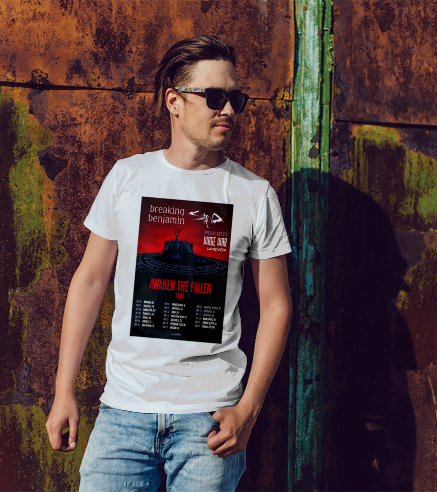 Breaking Benjamin Staind Awaken The Fallen Tour 2025 Special Guests Wage War Lakeview T-Shirt