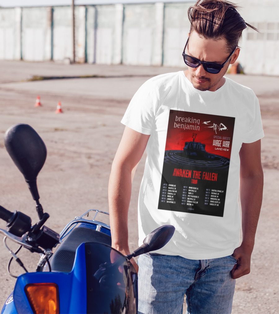 Breaking Benjamin Staind Awaken The Fallen Tour 2025 Special Guests Wage War Lakeview T-Shirt