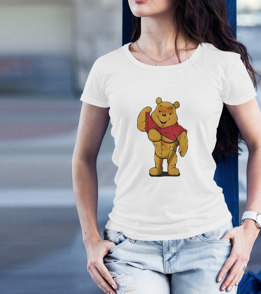 Buff Winnie The Pooh Flexing Muscles Bodybuilder Parody T-Shirt
