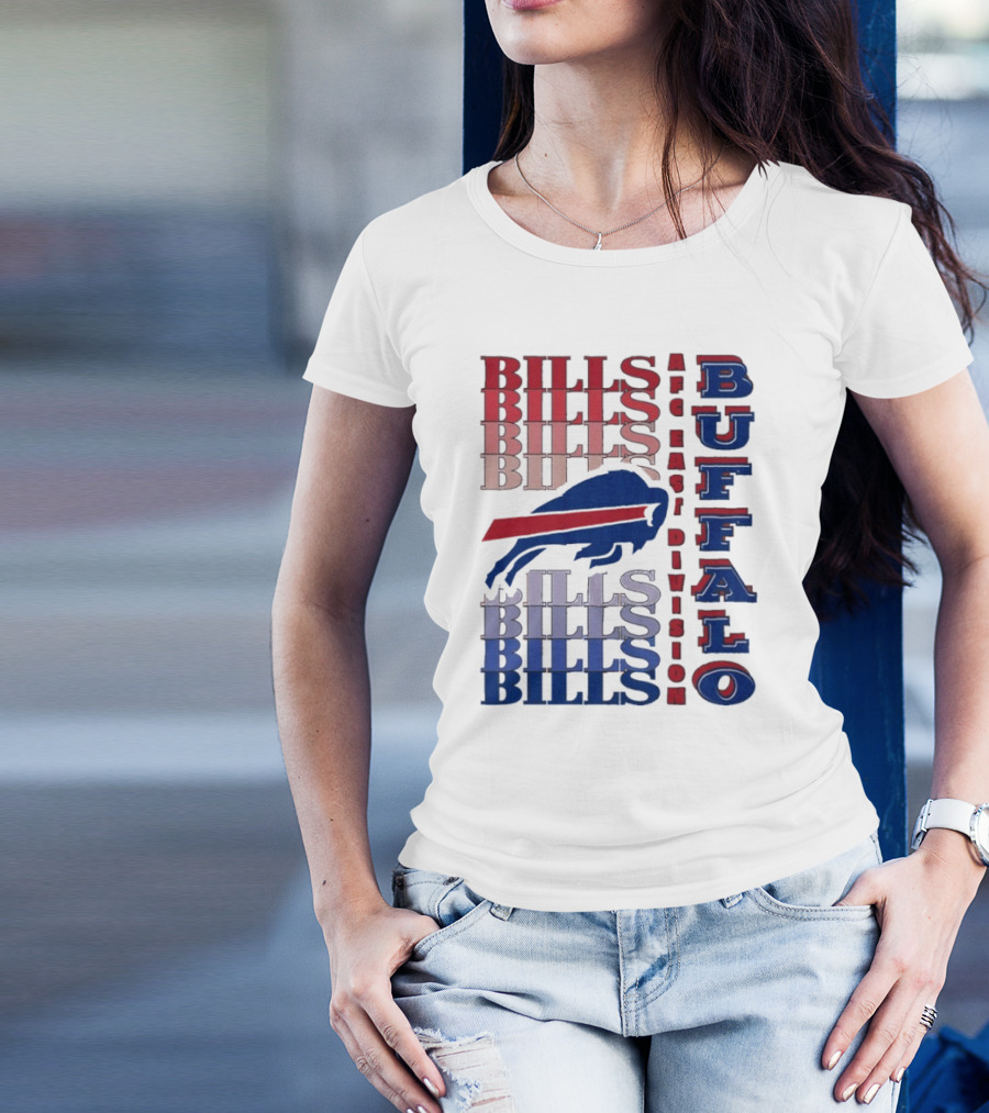 Buffalo Bills AFC East Division Bills Repeated Blue And Red Text T-Shirt