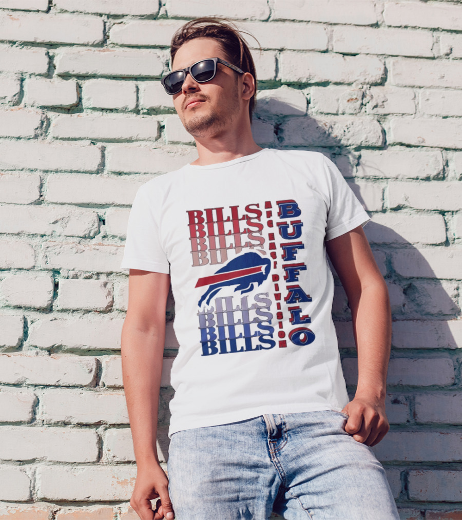 Buffalo Bills AFC East Division Bills Repeated Blue And Red Text T-Shirt