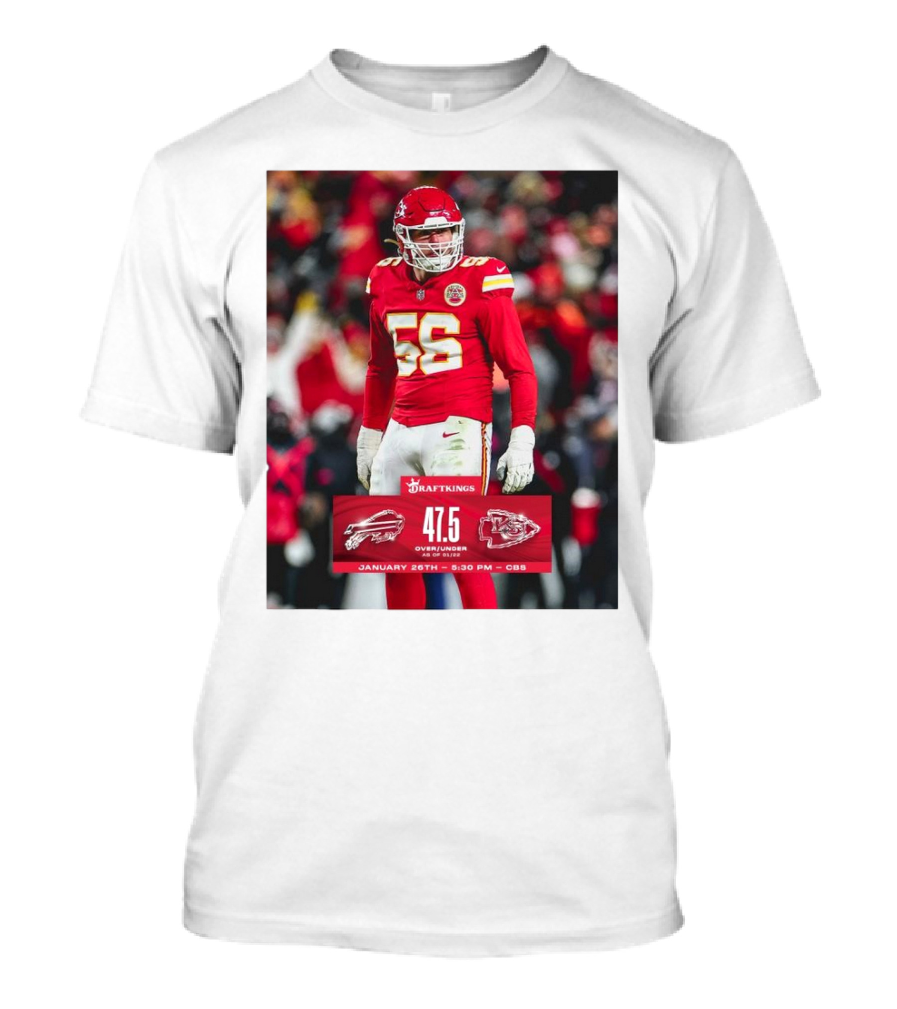 DraftKings Buffalo Bills Vs Kansas City Chiefs 47.5 Over Under January 26th CBS 5:30 PM George Karlaftis T-Shirt