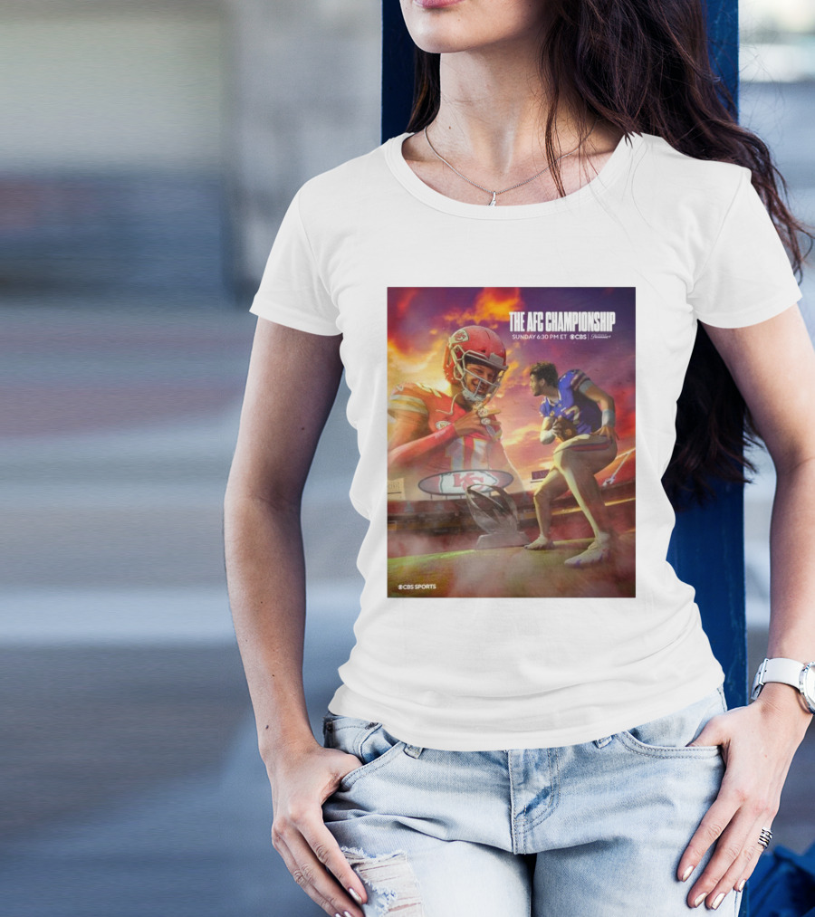The AFC Championship Buffalo Bills Vs Kansas City Chiefs Sunday 6:30 PM ET On CBS Sports NFL Football T-Shirt