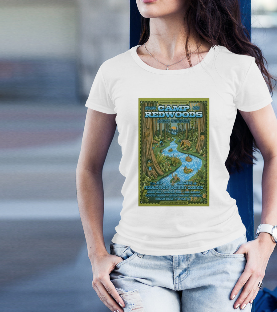 Camp Redwoods Music Campout Aug 15-17 2025 The Hip Abduction KBong Johnny Cosmic T-Shirt