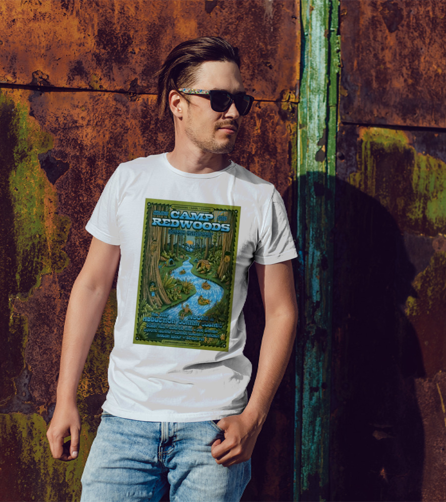 Camp Redwoods Music Campout Aug 15-17 2025 The Hip Abduction KBong Johnny Cosmic T-Shirt