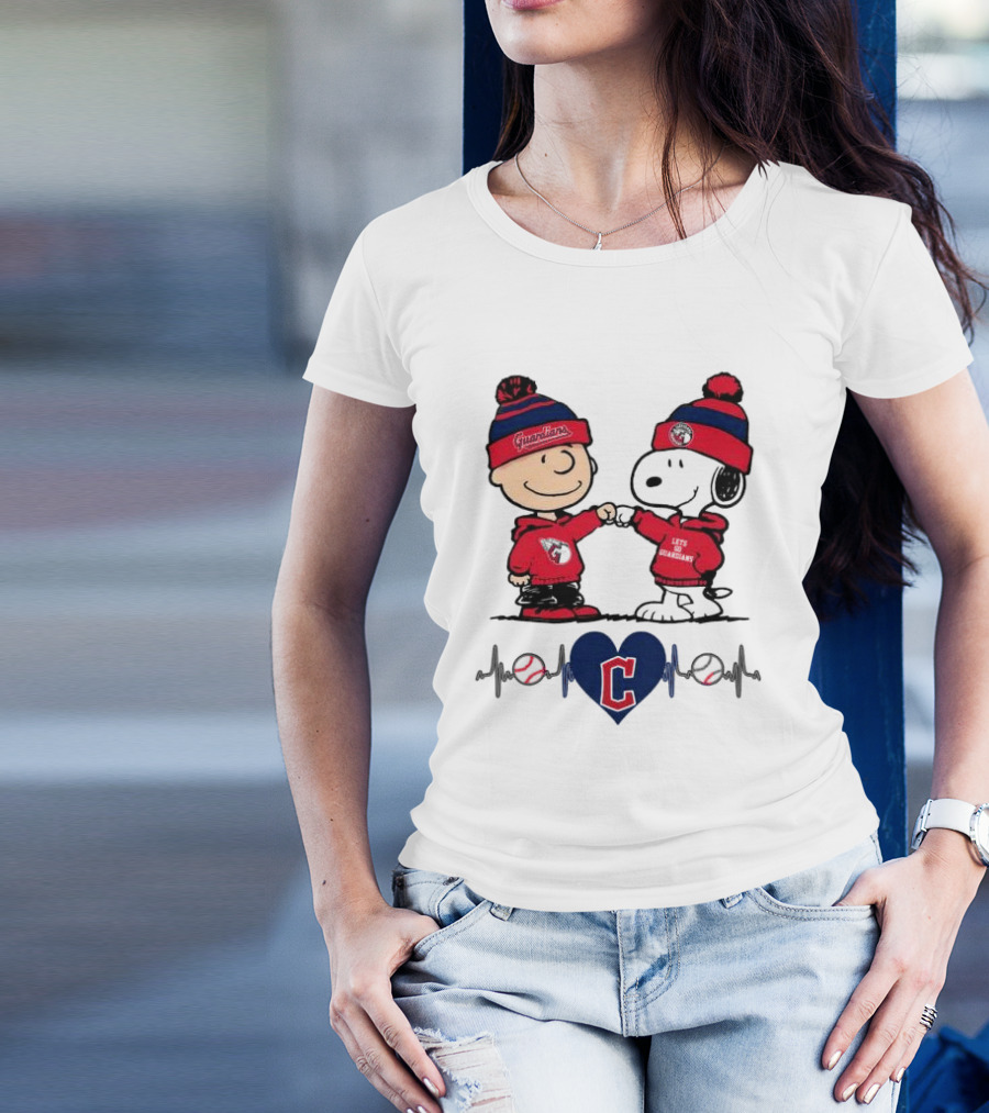 Charlie Brown Snoopy Cleveland Guardians Heartbeat Guardians Cap And T-Shirt