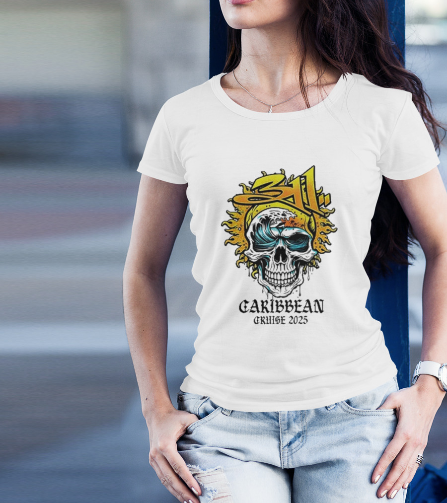 311 Caribbean Cruise 2025 Skull Wave T-Shirt