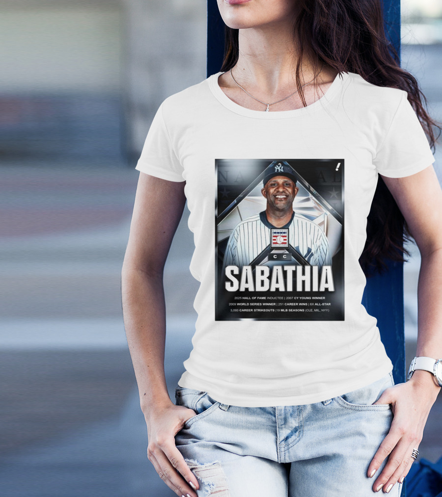 CC Sabathia Hall Of Fame Inductee 2025 Cy Young Winner World Series Winner Career Wins All-Star Strikeouts MLB Seasons CLE MIL NYY T-Shirt