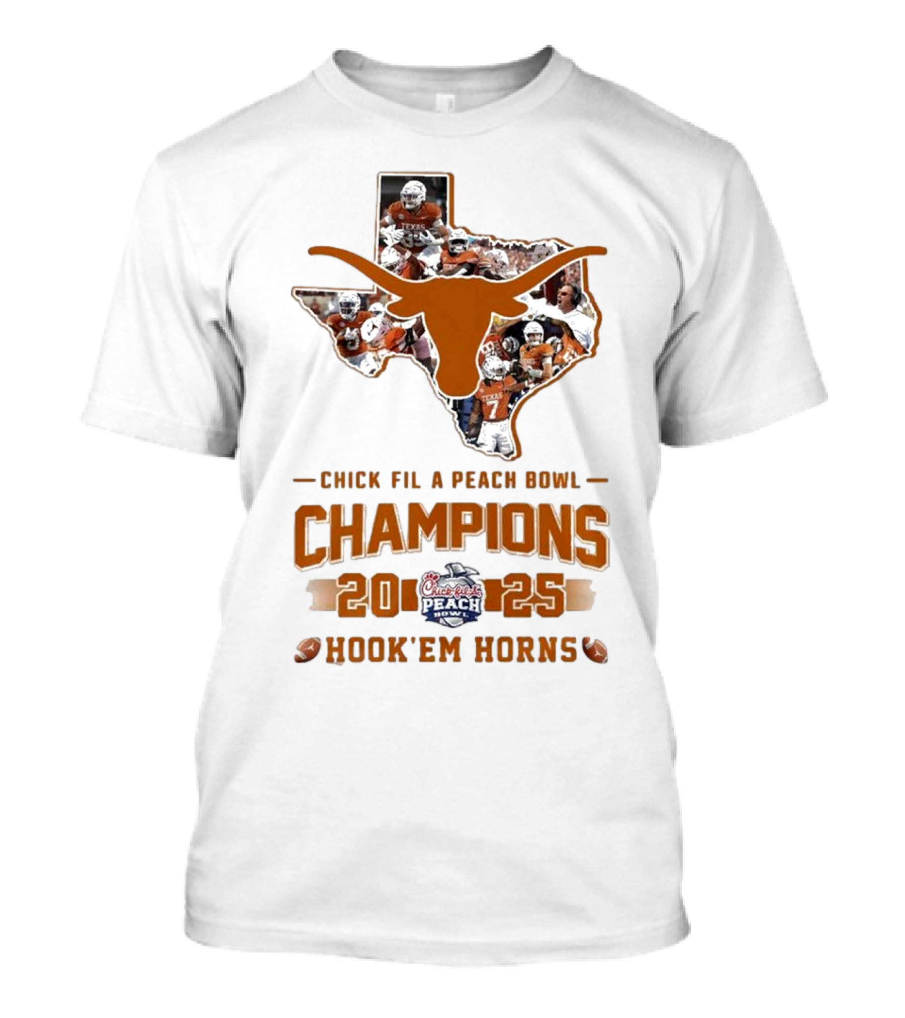 Chick Fil A Peach Bowl Champions 2025 Hook Em Horns Texas Longhorns T-Shirt