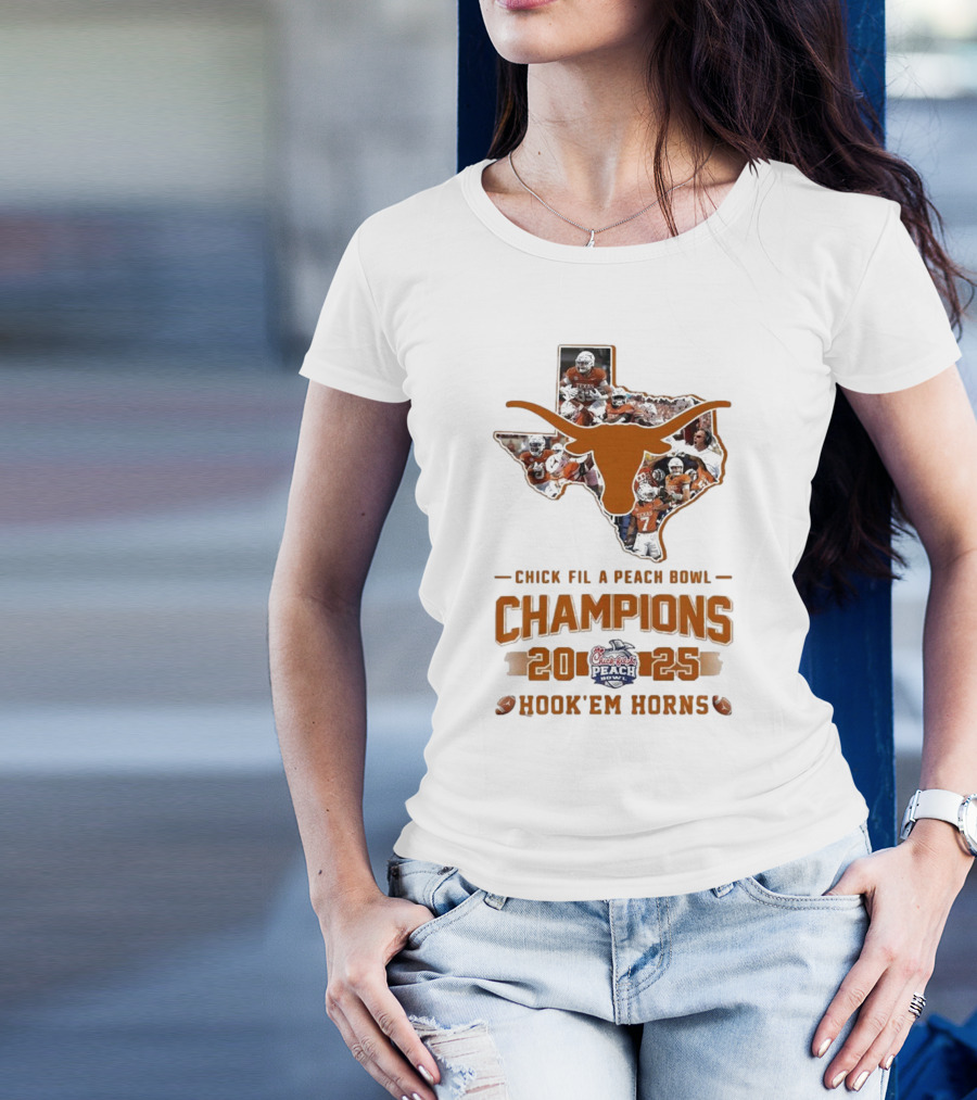 Chick Fil A Peach Bowl Champions 2025 Hook Em Horns Texas Longhorns T-Shirt