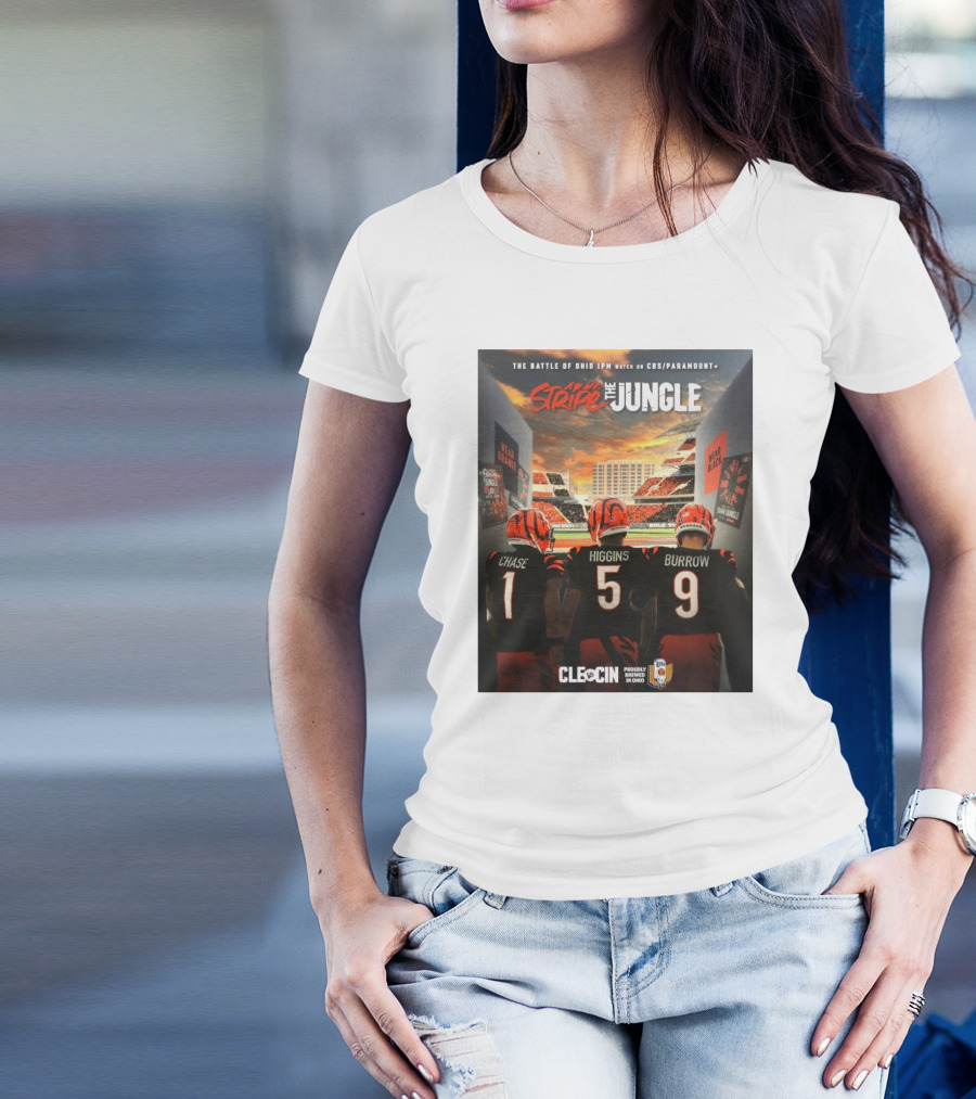Cleveland Browns Vs Cincinnati Bengals Stripe The Jungle The Battle Of Ohio 1 PM CBS Paramount Plus Chase Higgins Burrow CLE Vs CIN T-Shirt