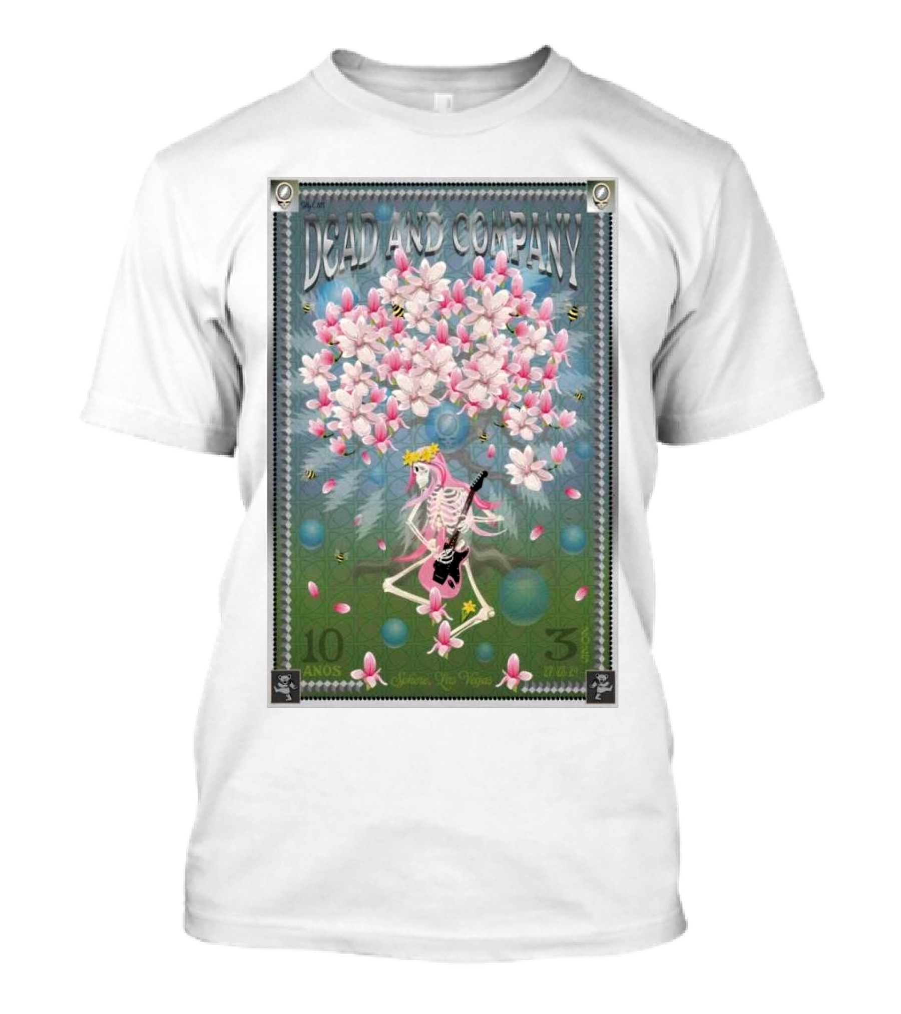 Dead & Company March 27-29 2025 Las Vegas Skeleton Guitar Blossoms T-Shirt