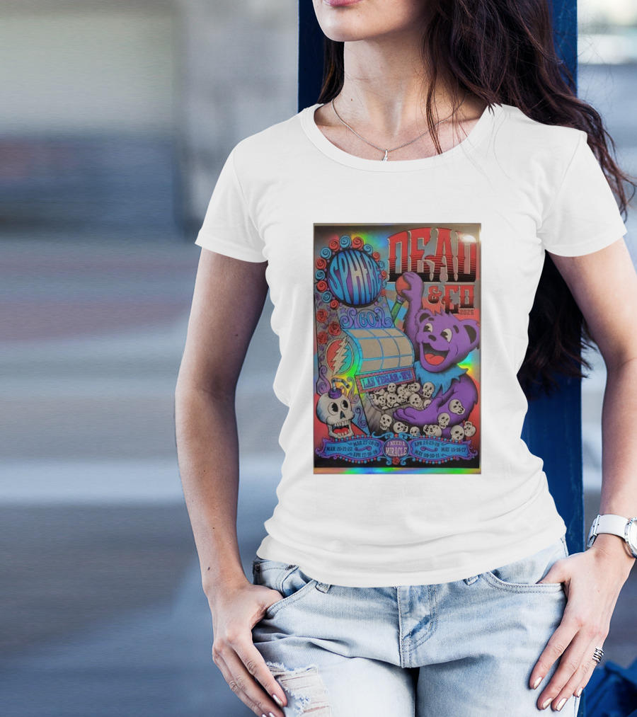 Dead & Co 2023 Las Vegas Sphere I Need A Miracle Apr 24-25-26 Purple Bear And Skull T-Shirt
