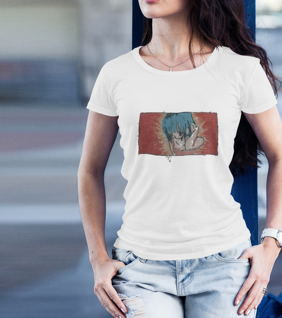 Kuru Blue-Haired Apparition Red Background Deadair T-Shirt