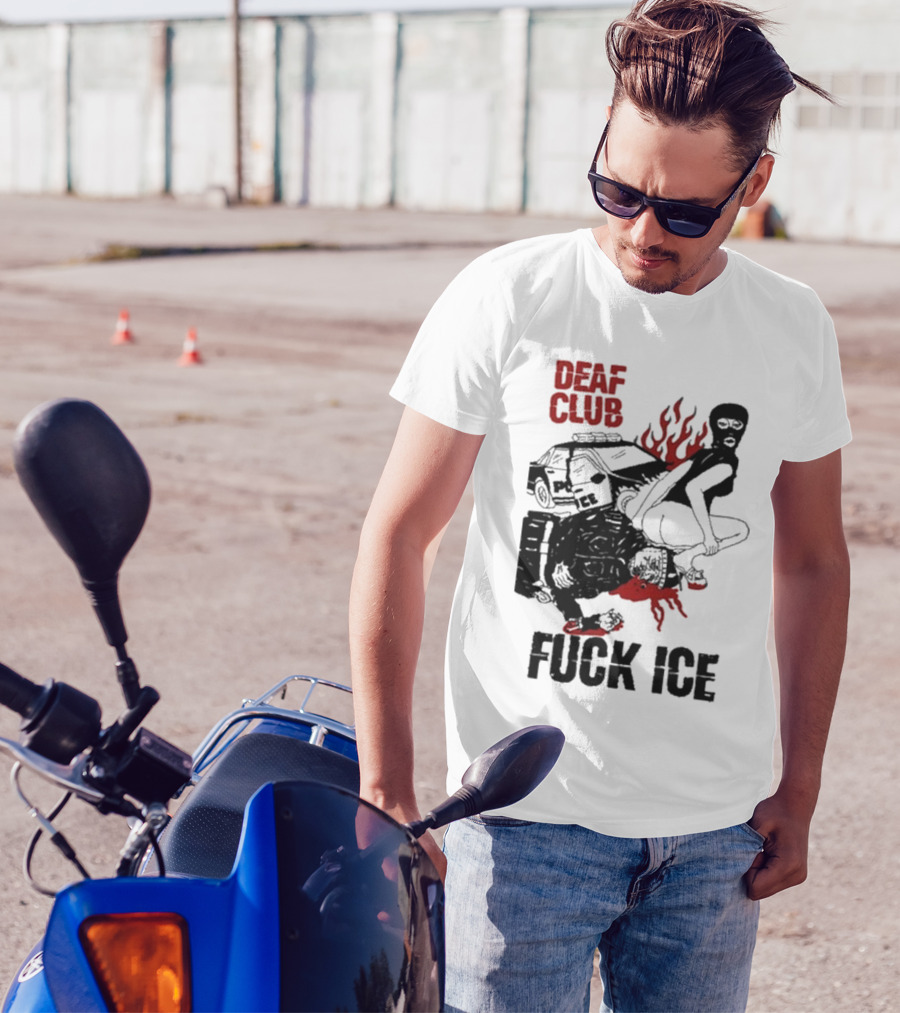DEAF CLUB FUCK ICE Burning Antlers And Devil Imagery T-Shirt