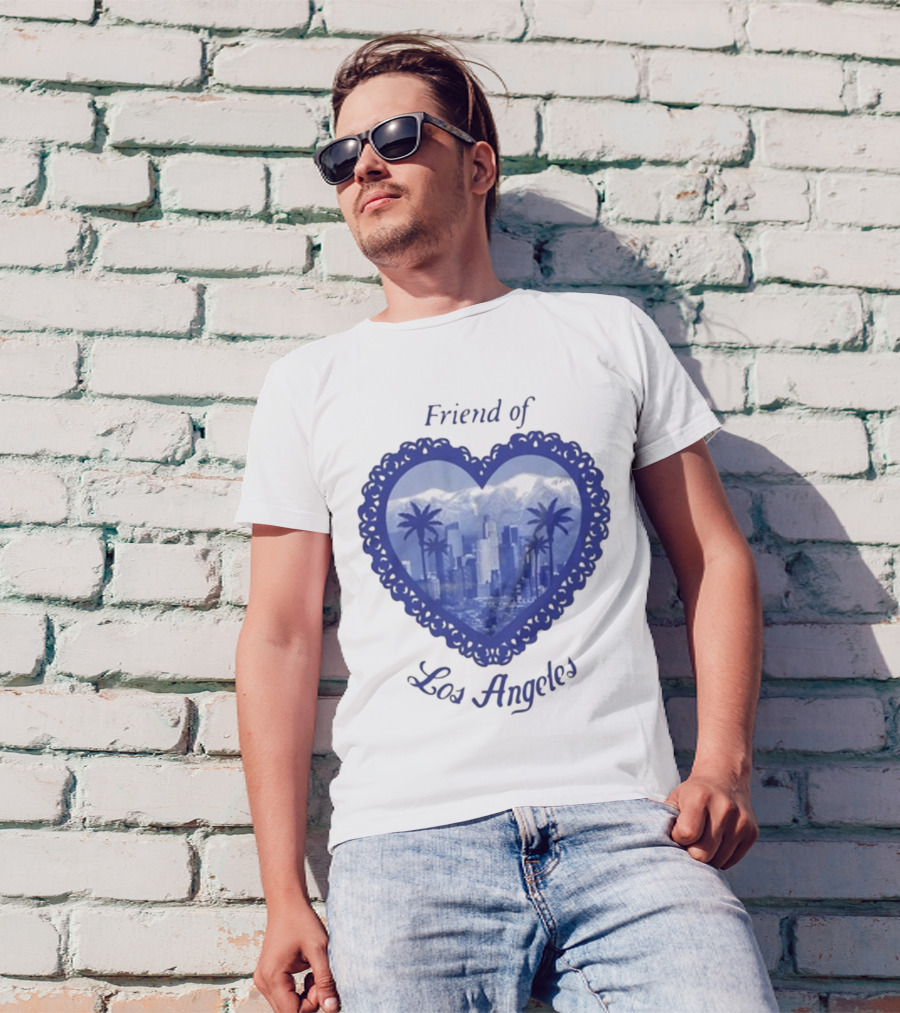 Friend Of Los Angeles Crooked Jon Lovett Heart Skyline Palms T-Shirt