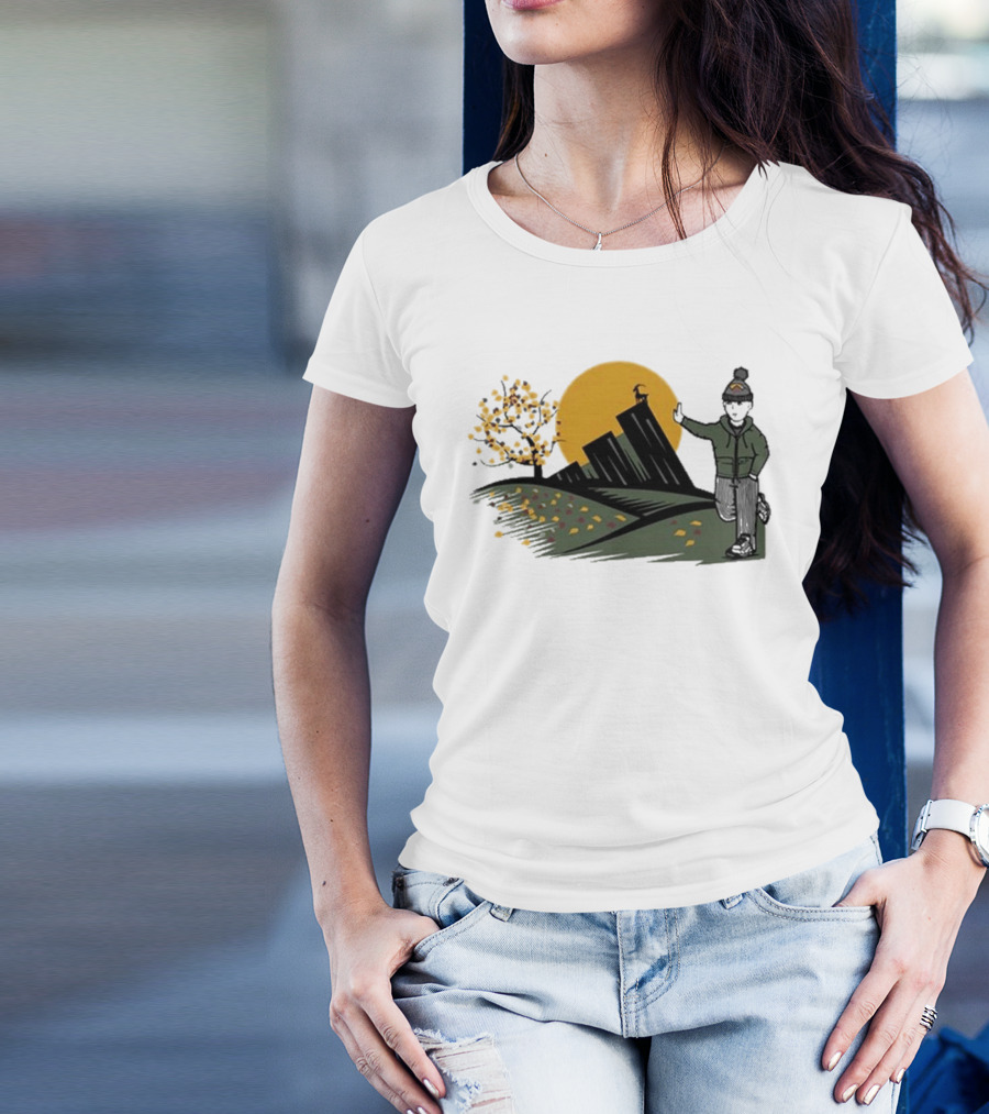 Daft Laddie Autumn Outdoors Skyline With Person Walking T-Shirt