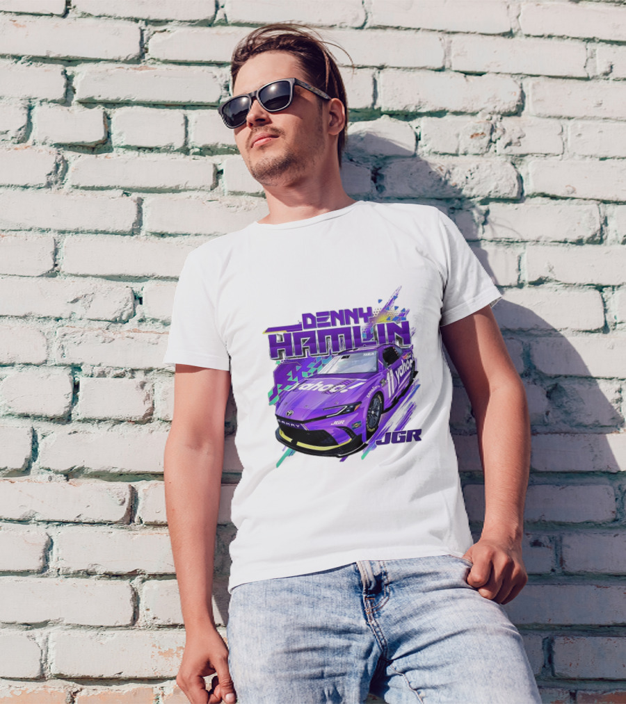 Denny Hamlin Purple Yahoo Race Car JGR Number 11 T-Shirt