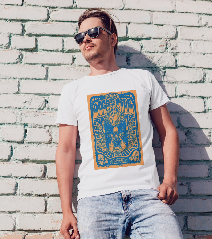 Dogs In A Pile Buffalo Iron Works NY April 5 2025 Psychedelic Bulldog Concert Art By Matt Leunig T-Shirt