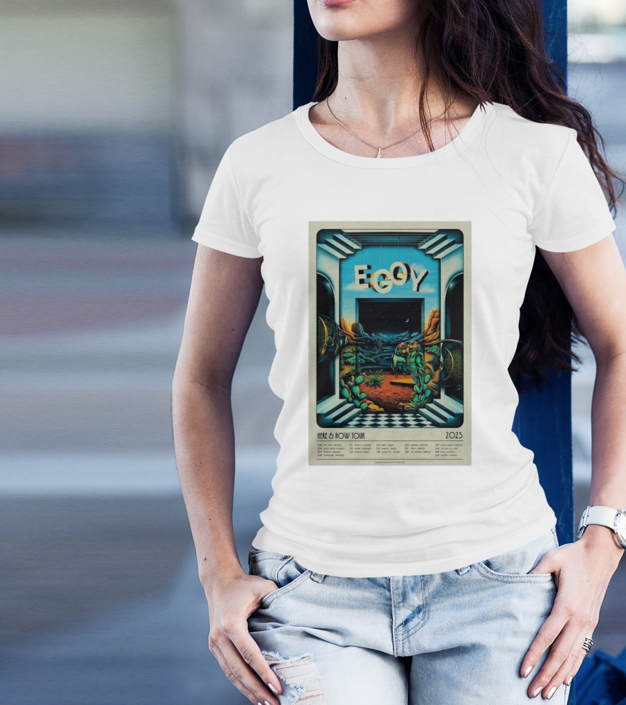 Eggy 2025 Here & How Tour Feb & Mar Southwest Desert Artwork Cactus And Fish T-Shirt