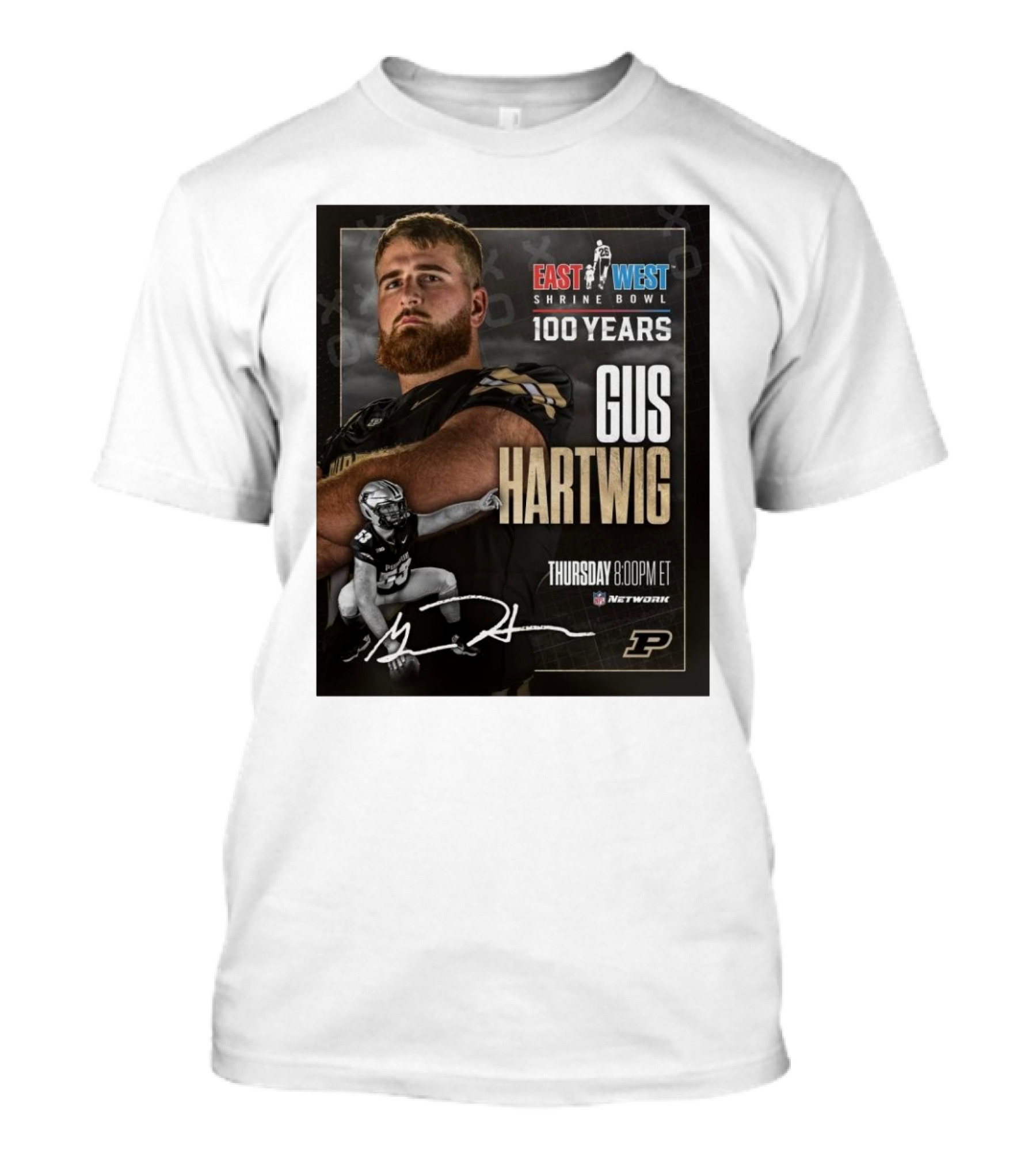 East-West Shrine Bowl 100 Years Gus Hartwig Purdue Thursday 8:00PM ET NFL Network T-Shirt