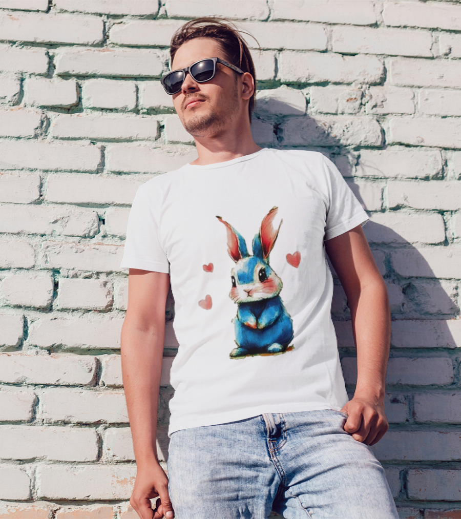 Everybody Knows That I’m Out Of Place Cute Blue Bunny With Hearts T-Shirt