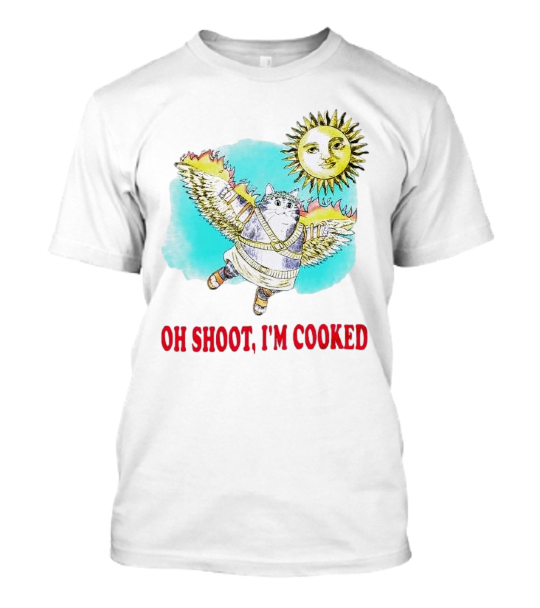 Oh Shoot I'm Cooked Winged Cat With Sun T-Shirt