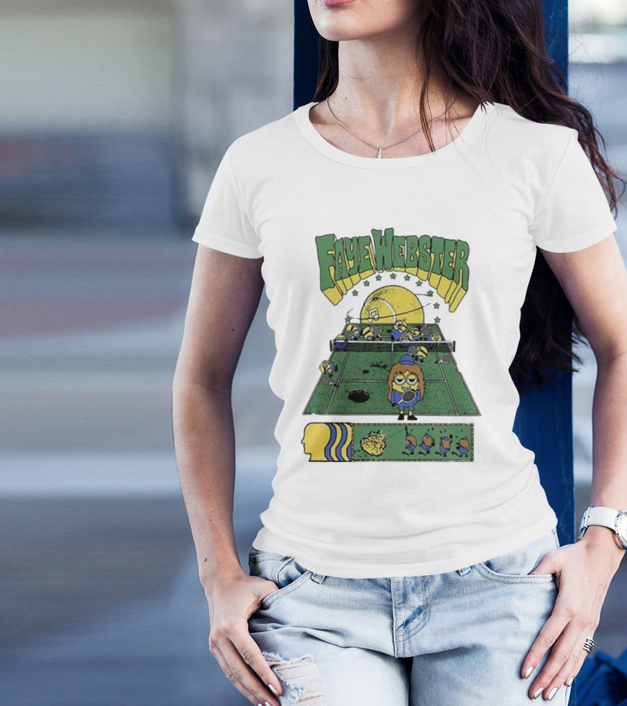 Faye Webster Brain Dead Tennis Court Scene With Yellow Characters And Sports Imagery T-Shirt