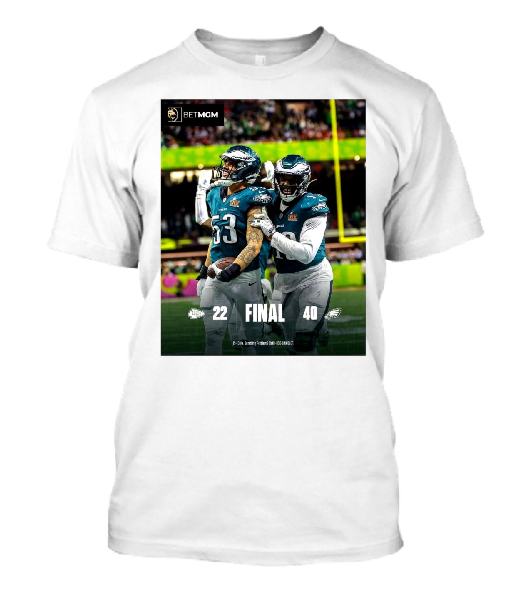 BETMGM Final Kansas City Chiefs Vs Philadelphia Eagles 22-40 Football Score T-Shirt