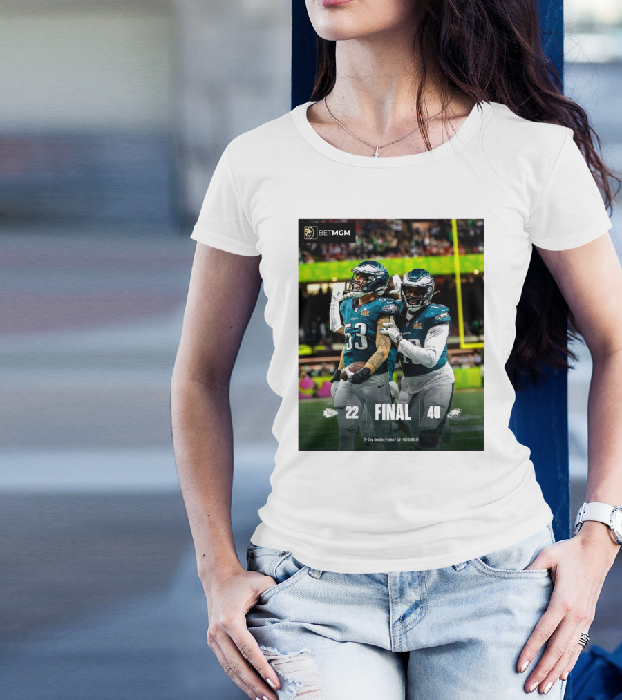 BETMGM Final Kansas City Chiefs Vs Philadelphia Eagles 22-40 Football Score T-Shirt