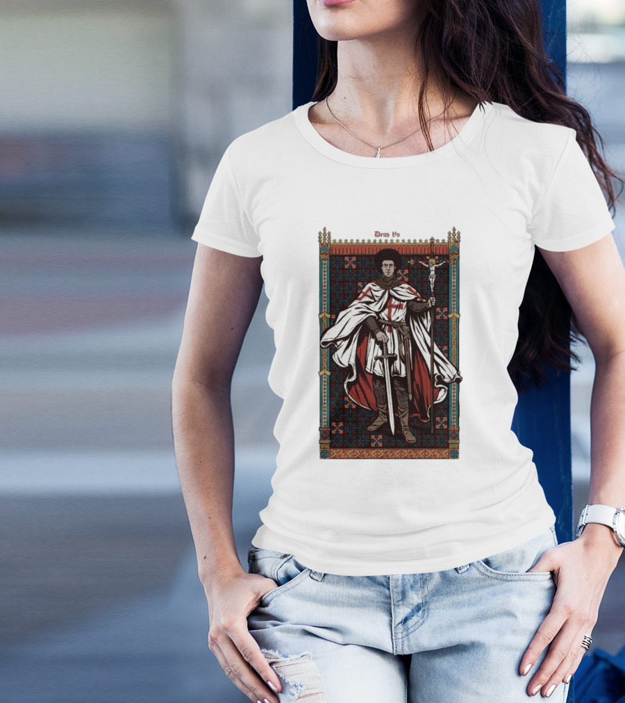 Fr Robinson Crusader Knight Medieval Tapestry Sporting Sword And Cross T-Shirt