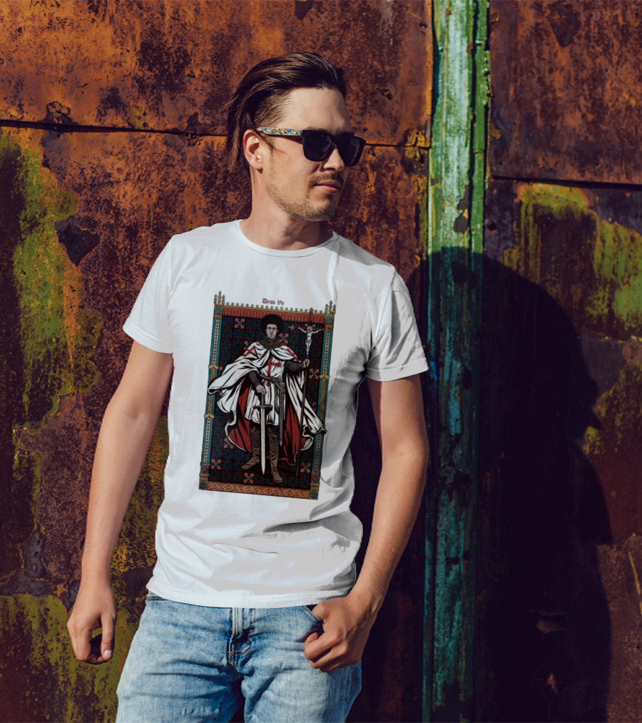 Fr Robinson Crusader Knight Medieval Tapestry Sporting Sword And Cross T-Shirt