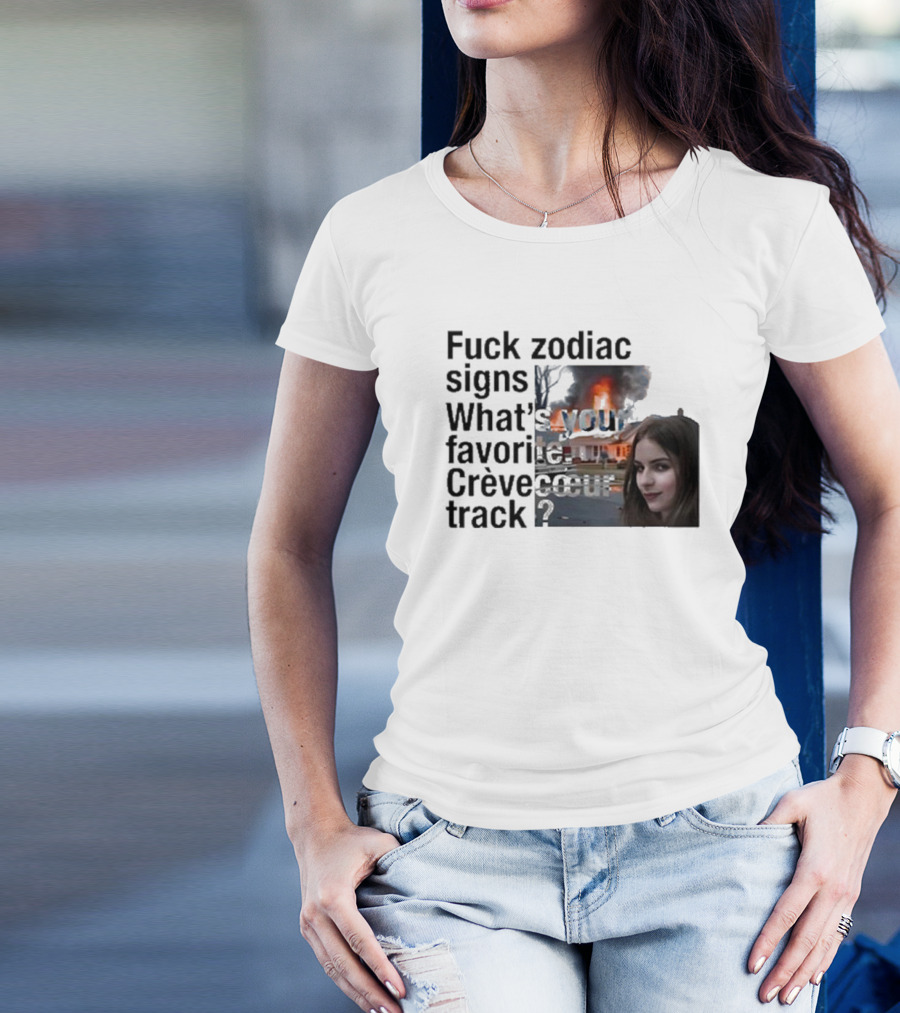 Crèvecoeur Track Favorite With Burning House Background And Girl Smirking T-Shirt