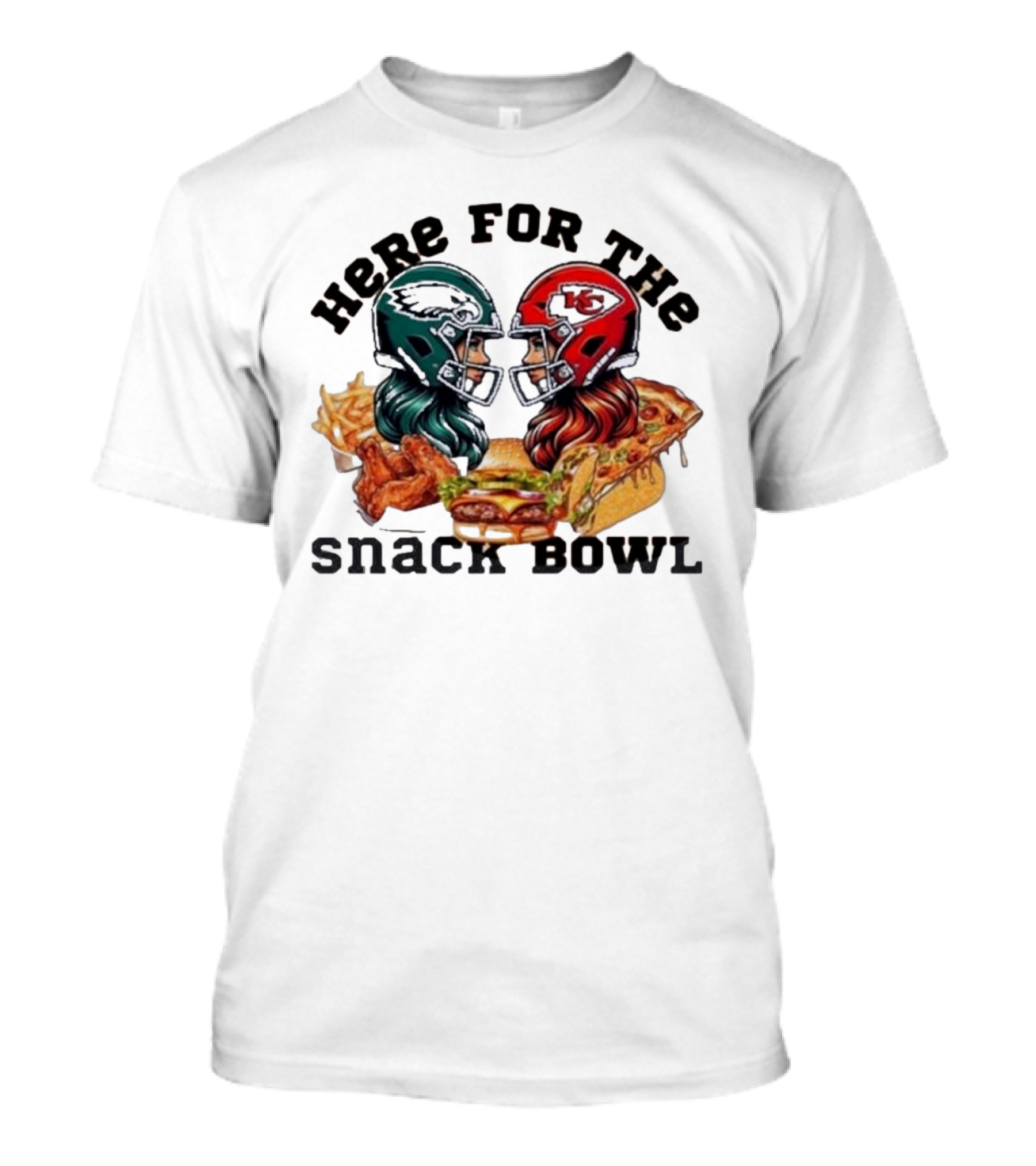 Here For The Snack Bowl Funny Super Bowl 2025 Kansas City Vs Philadelphia Eagles T-Shirt