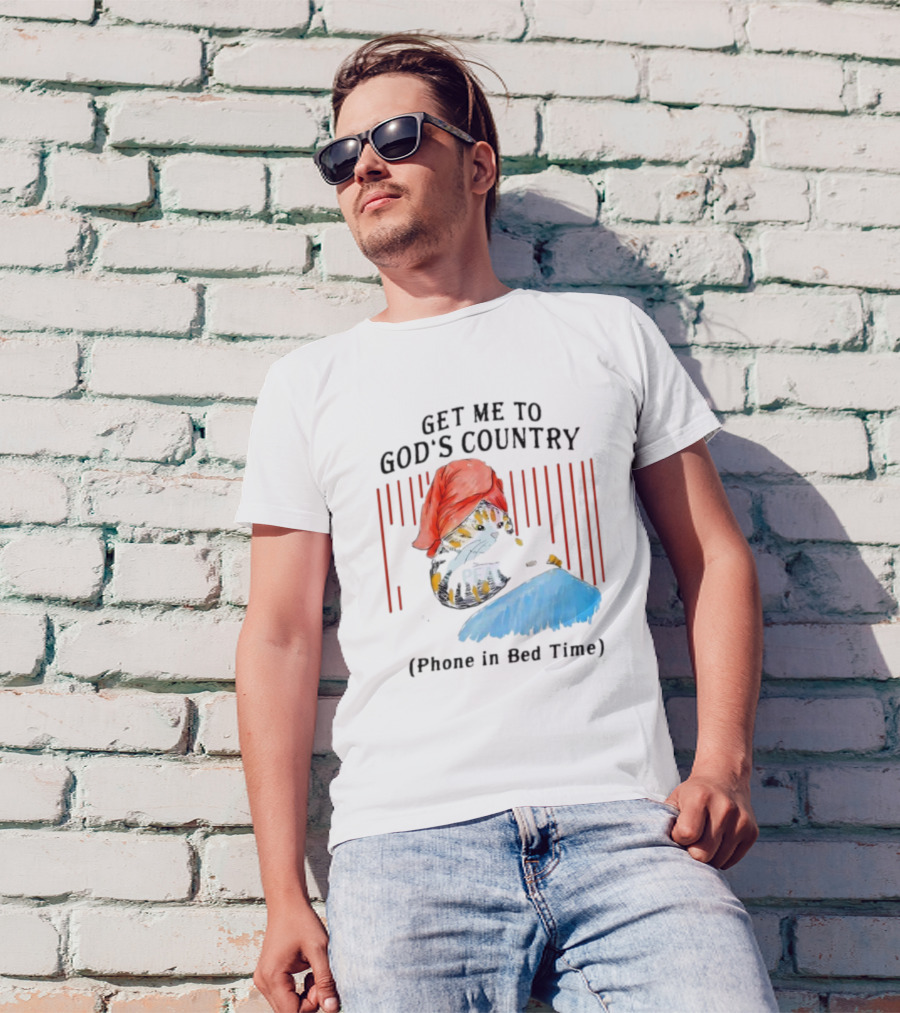 Get Me To God’s Country Cat In Red Hat With Phone In Bed Time T-Shirt