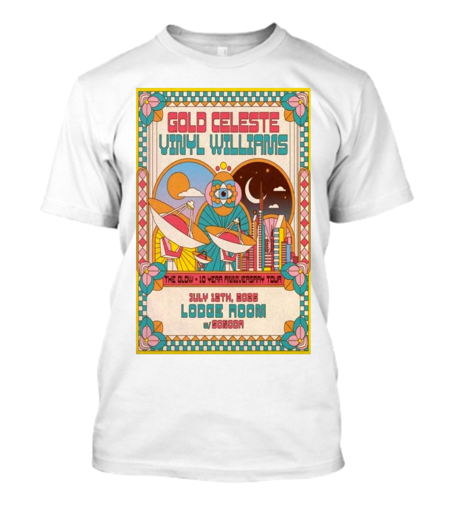 Gold Celeste Vinyl Williams The Glow 10 Year Anniversary Tour July 12 2025 Lodge Room W/ Sonoda T-Shirt