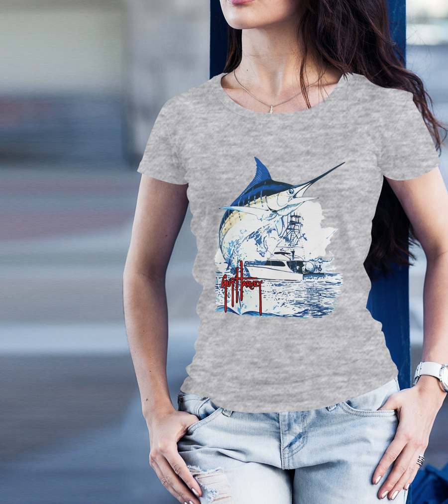 Guy Harvey Marlin Fishing Boat Ocean Adventure T-Shirt