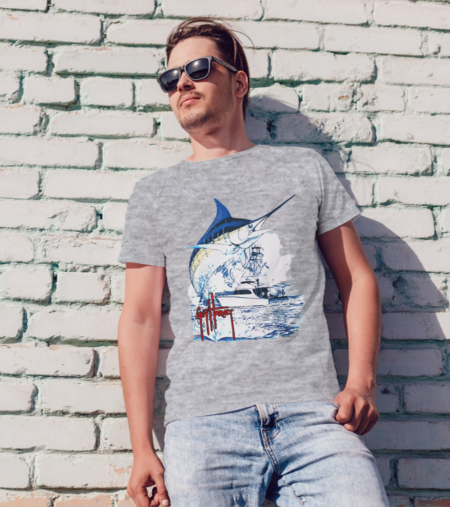 Guy Harvey Marlin Fishing Boat Ocean Adventure T-Shirt