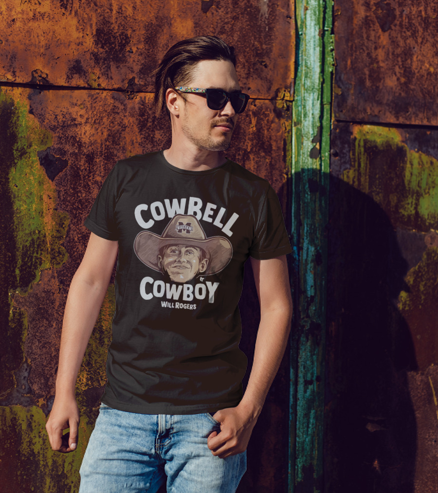 Mississippi State M State Cowbell Cowboy Will Rogers T-Shirt
