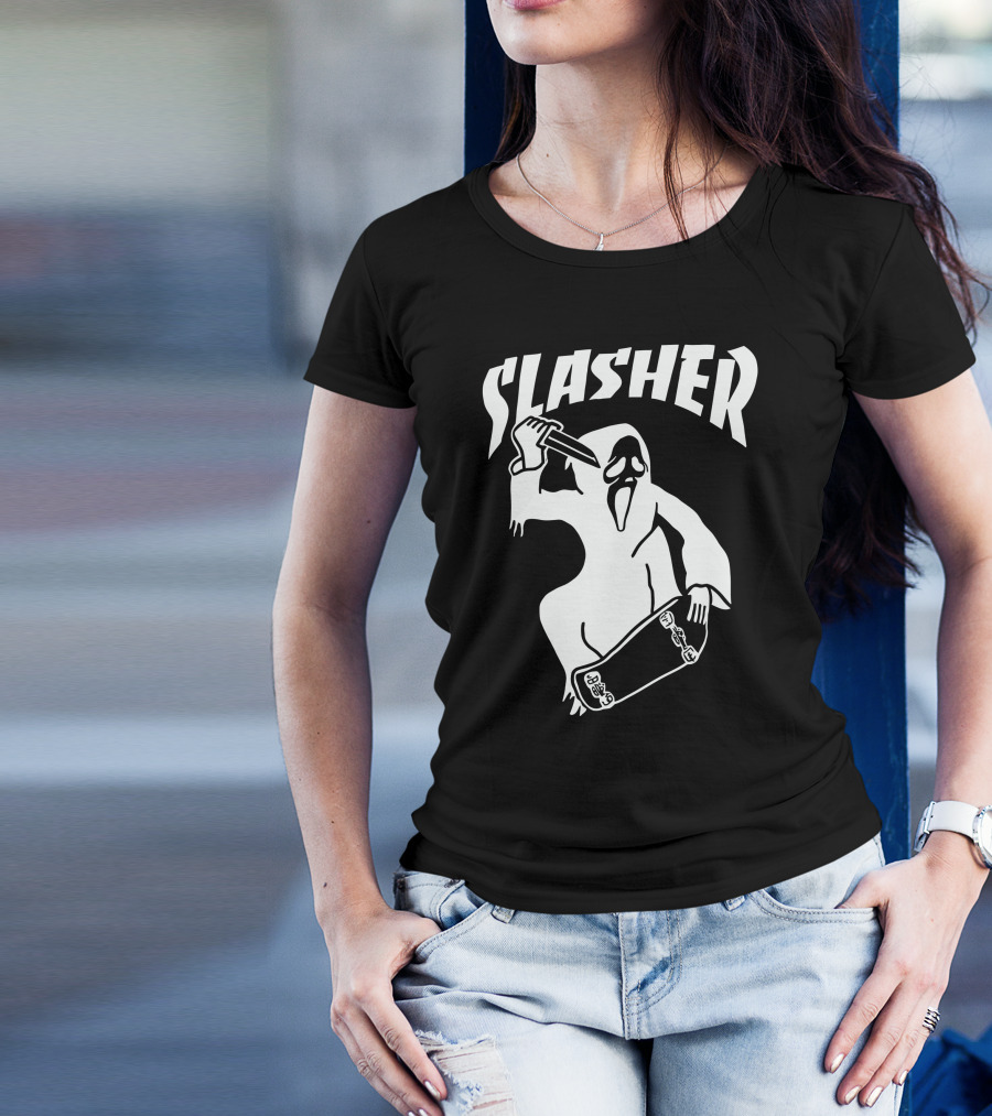 Slasher Skateboard Ghost Mask Knife T-Shirt