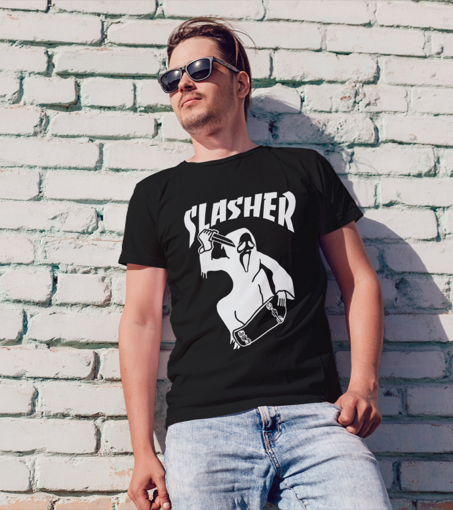 Slasher Skateboard Ghost Mask Knife T-Shirt