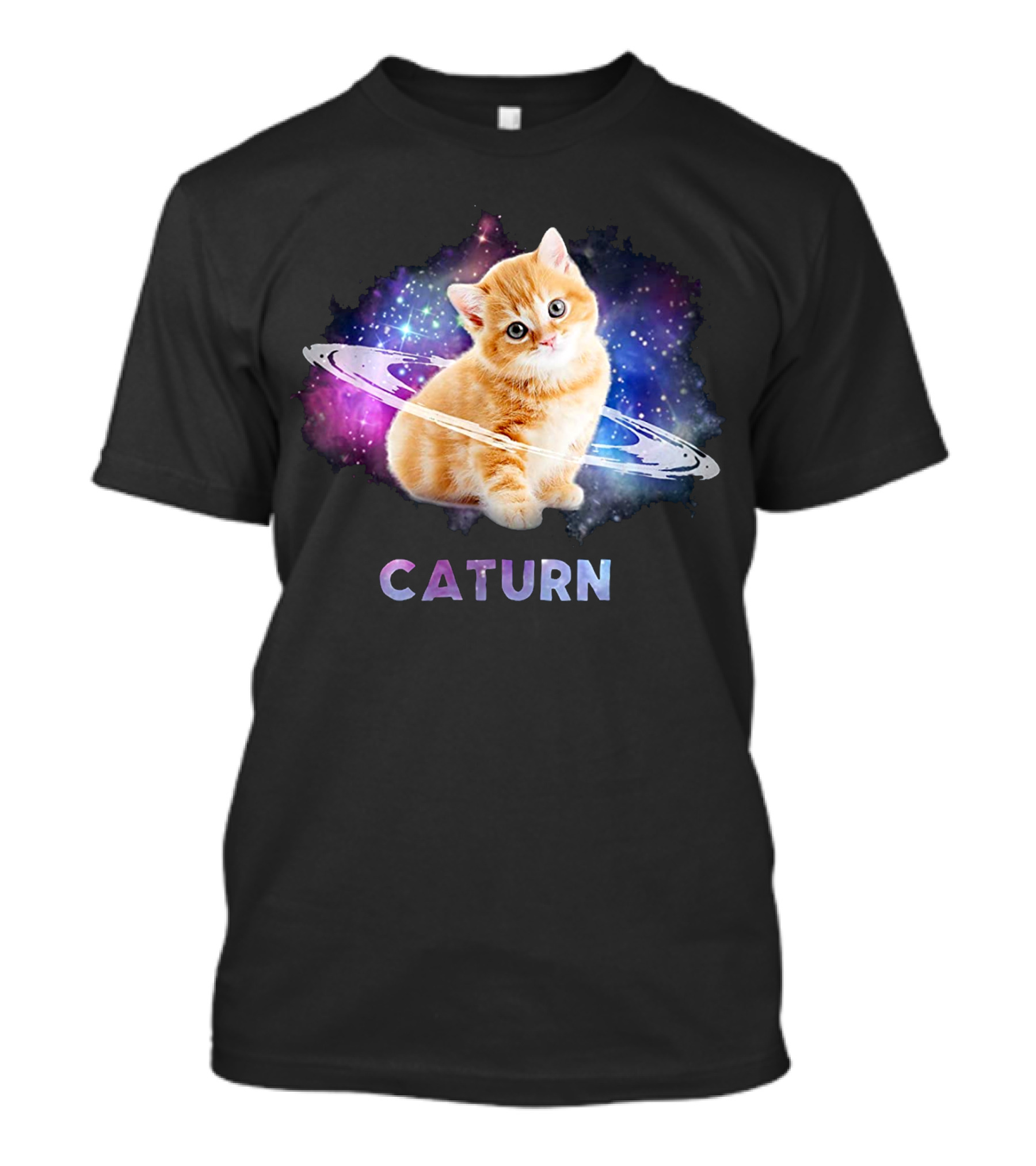 Cat In Space Caturn Saturn Randball Kitten In Cosmic Rings T-Shirt