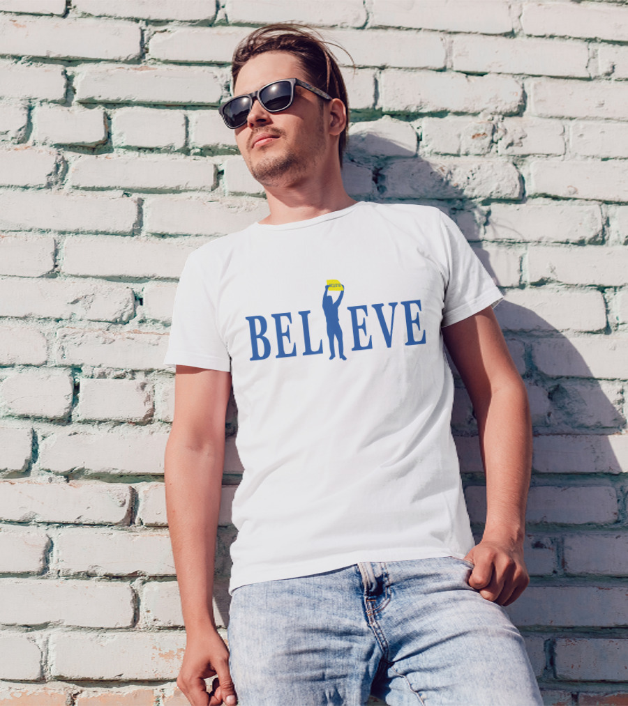 Jarred Kelenic Believe Blue Silhouette Holding Sign T-Shirt