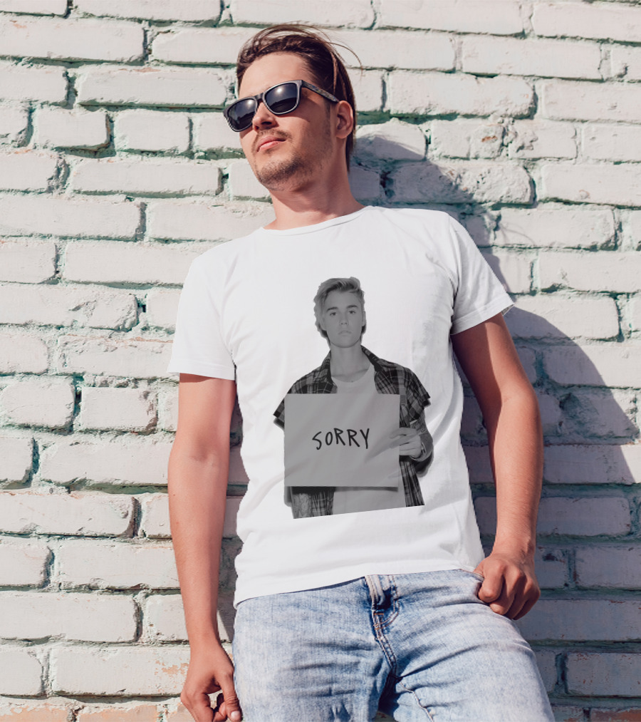Sorry Justin Bieber Black And White Image T-Shirt