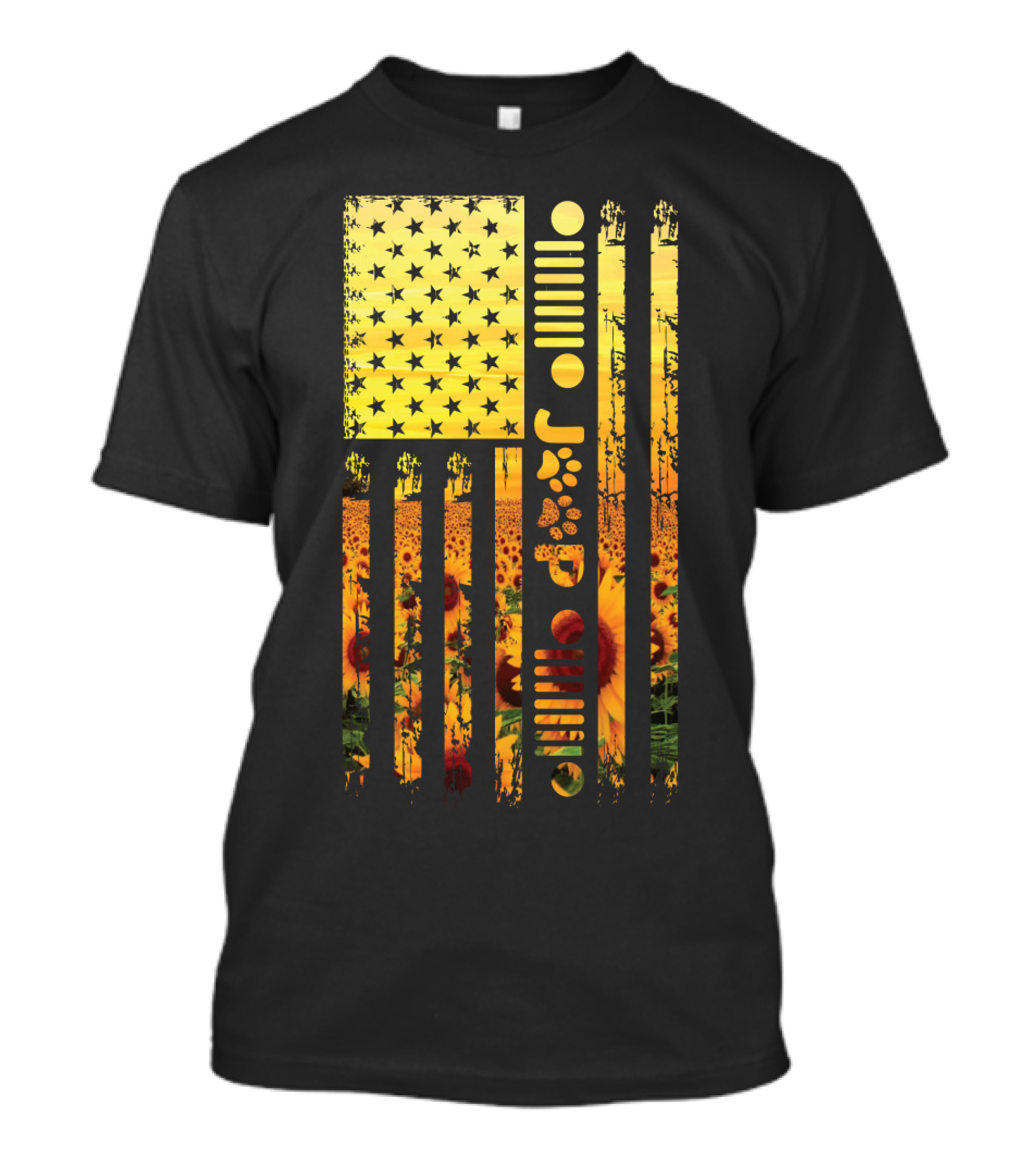 USA Flag Sunflower Paws Jeep Icon T-Shirt