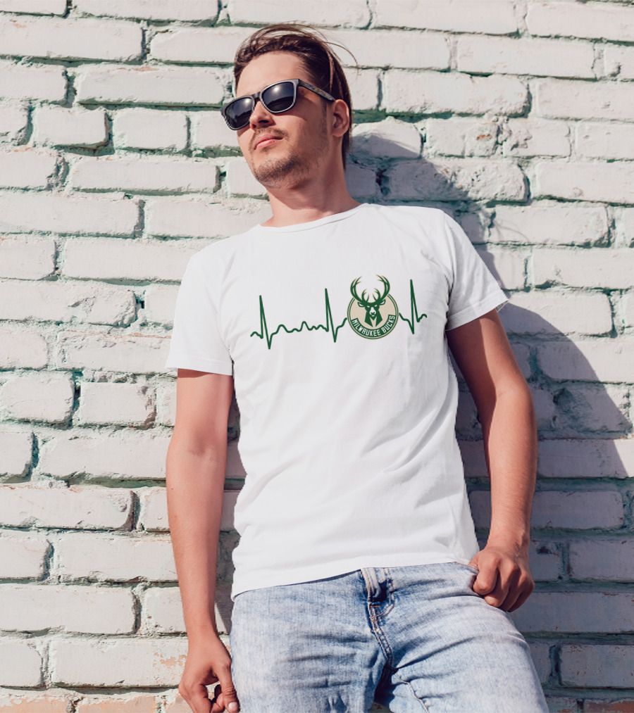 Heartbeat Milwaukee Bucks Basketball Emblem T-Shirt